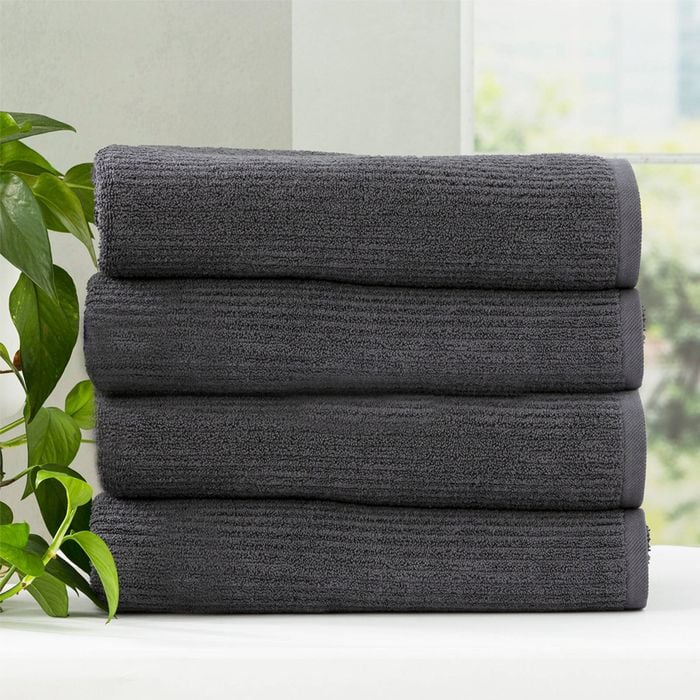 4pc Renee Taylor Cobblestone 650GSM Cotton Ribbed Towel Bath Towel Granite
