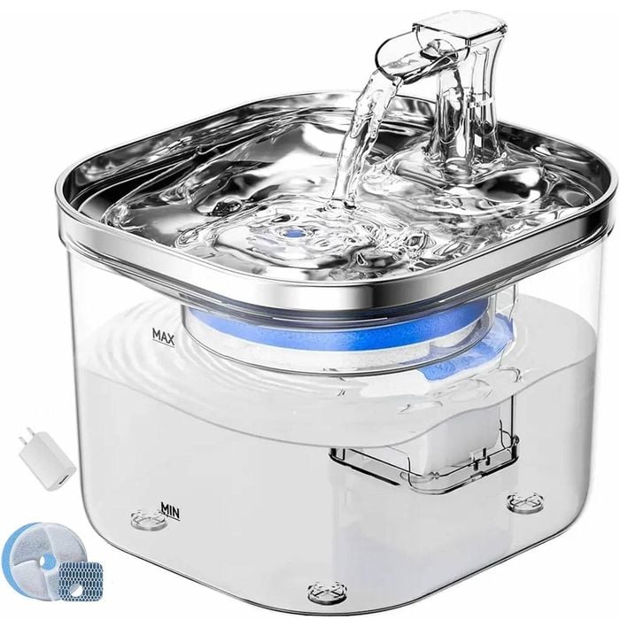 2L Pet Water Fountain with Stainless Steel Filtration System for Cats and Dogs