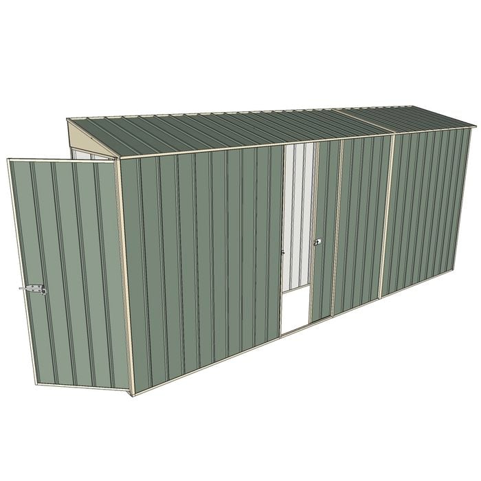 Build-a-Shed 0.8 x 4.5 x 2m Skillion Single Hinged Door Shed with Single Sliding Side Door - Green