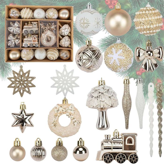 Catzon 45 Pcs Christmas Ornaments Shatterproof Donuts Bow Snowflake Balls for Holiday