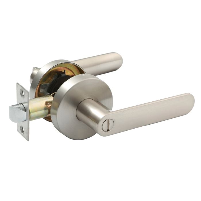 Ikonic Brushed Nickel Privacy Contempo Lever Set