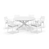 Houston Outdoor 1.5m Round Aluminium Dining Setting White With 6 Santorini Chairs & Olefin Grey Cushions