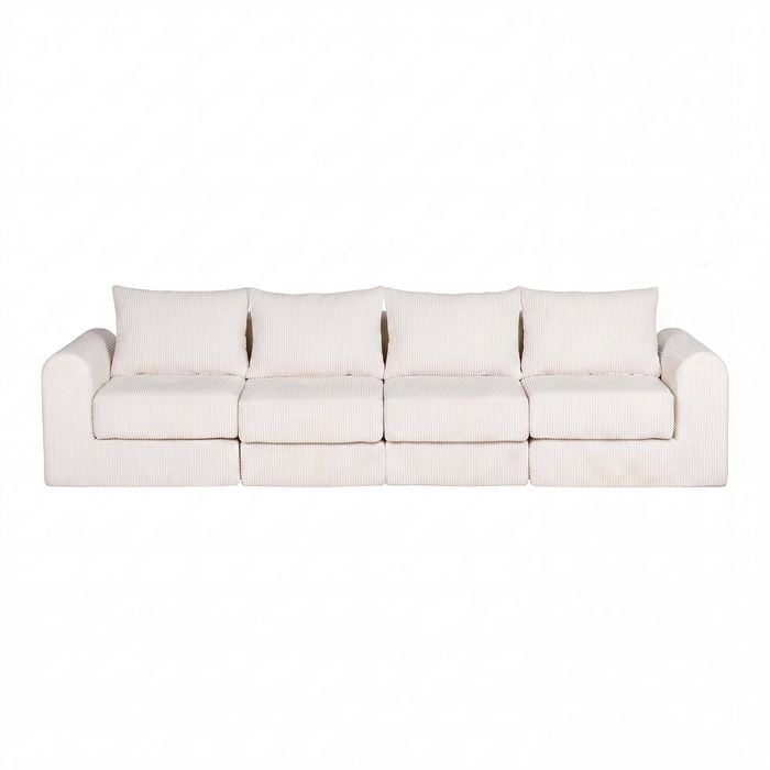 Ufurniture 300cm 4 Seater Sofa Corduroy Modular Compressed Large Couch Recliner No Assembly Beige