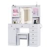 Advwin Dressing Table Set with Glass Desktop LED Light Charging Station 7 Drawers