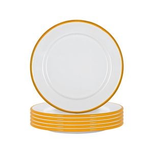 Argon Tableware 20cm Enamel Side Plates - Yellow Rim - Set Of 6 - 8inch Small Dish Plates Metal Enamel Tableware Dinner Set
