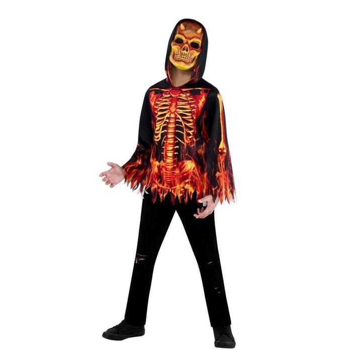Fire Devil Kids Halloween Halloween Costume with Hooded Top and Devil Mask Scary Outfit, Small