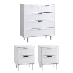 Oikiture 5 Chest of Drawers and 2 Bedside Tables Nightstand Bedroom Set White