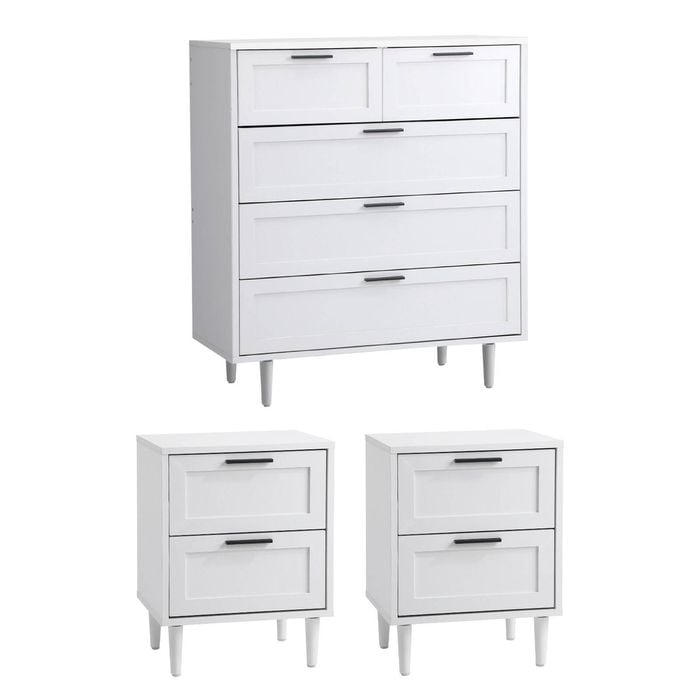 Oikiture 5 Chest of Drawers and 2 Bedside Tables Nightstand Bedroom Set White