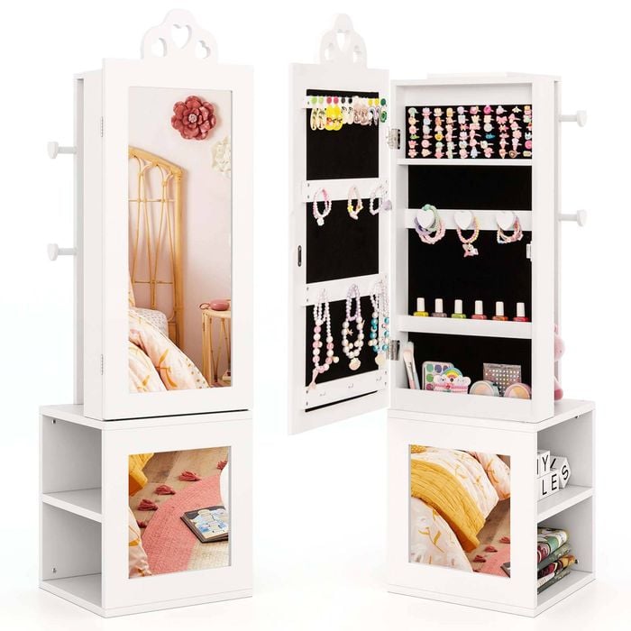 Costway 3-in-1 Jewelry Cabinet Armoire W/full Length Mirror White