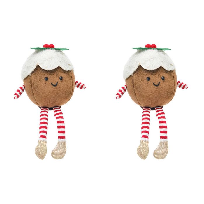 2PK Urban Fluffy Pudding Sitting Christmas Decoration 22cm Brown/White
