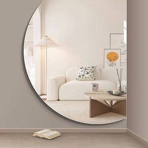 Best World Right Cut Half Moon Wall Mirror 91cm x 130cm Frameless Decorative Mirror