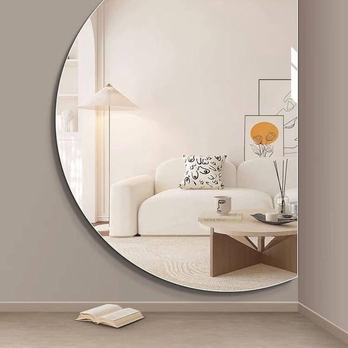 Best World Right Cut Half Moon Wall Mirror 91cm x 130cm Frameless Decorative Mirror