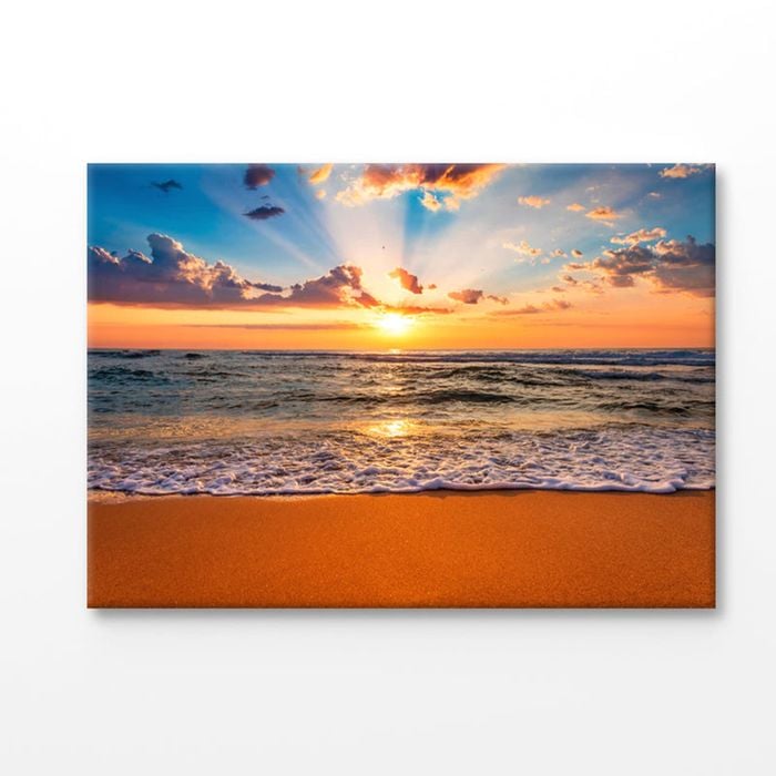 Colorful Ocean Beach Sunrise Print 100% Australian Made 75x50cm (Stretched Canvas)