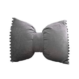 Catzon Bow Throw Pillow Covers with Pom Poms Soft Velvet Boho Decor-Dark Grey