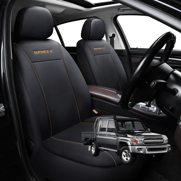 Car Seat Cover for Toyota LandCruiser 79 Series Double Cab 2012 - Current  - Black-Front Only