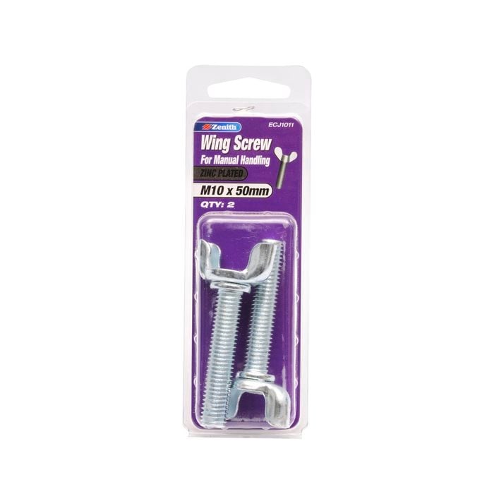 Zenith Wing Screw M10x 50mm Zinc Plated 2pk