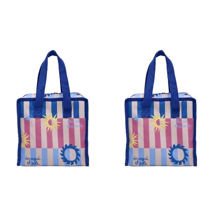 2PK Porto Sole Insulated Lunch Cooler Carry Bag 22x22x13cm Multi-Coloured
