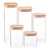 Argon Tableware Glass Storage Jar Set With Airtight Wooden Lids - 5 Sizes Square Cube Kitchen Storage Container Preserving Jars