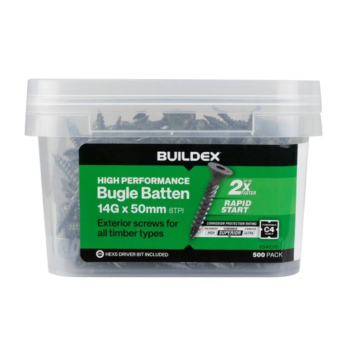 Buildex® 14G x 50mm Class 4 Bugle Batten Screws - 500 pack
