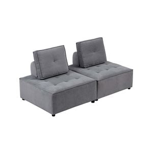 Foret 2pc Armless Seat Modular Extension Lounge Couch Velvet Sofa Light Grey