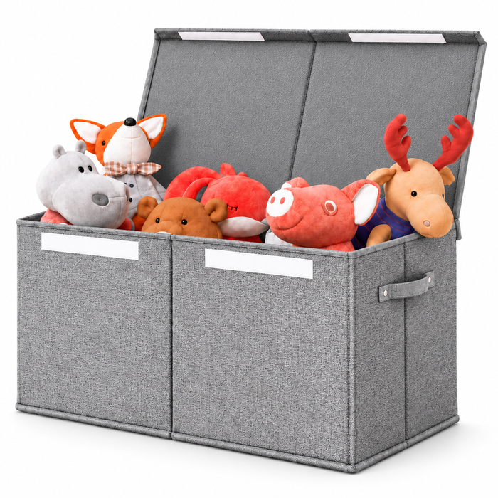 Keezi Kids Toy Box Large Chest Storage with Flip-Top Lid Foldable Organizer Bins Grey
