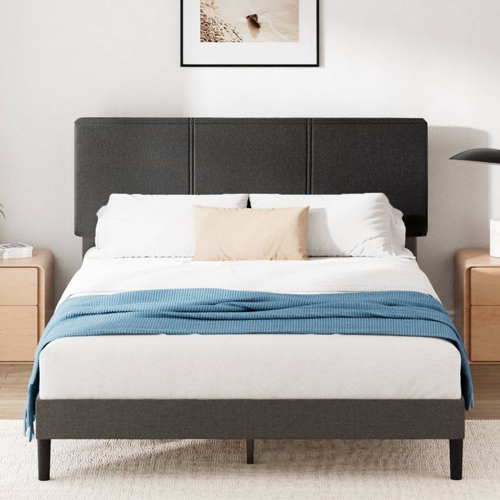 Zinus King Single Cambril Bed Frame Fabric Bed Base Upholstered Kids - Dark Grey