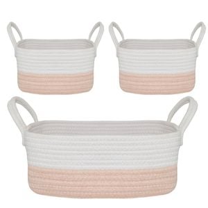 Living Textiles 3-Piece Cotton Rope Storage Set - Blush/White