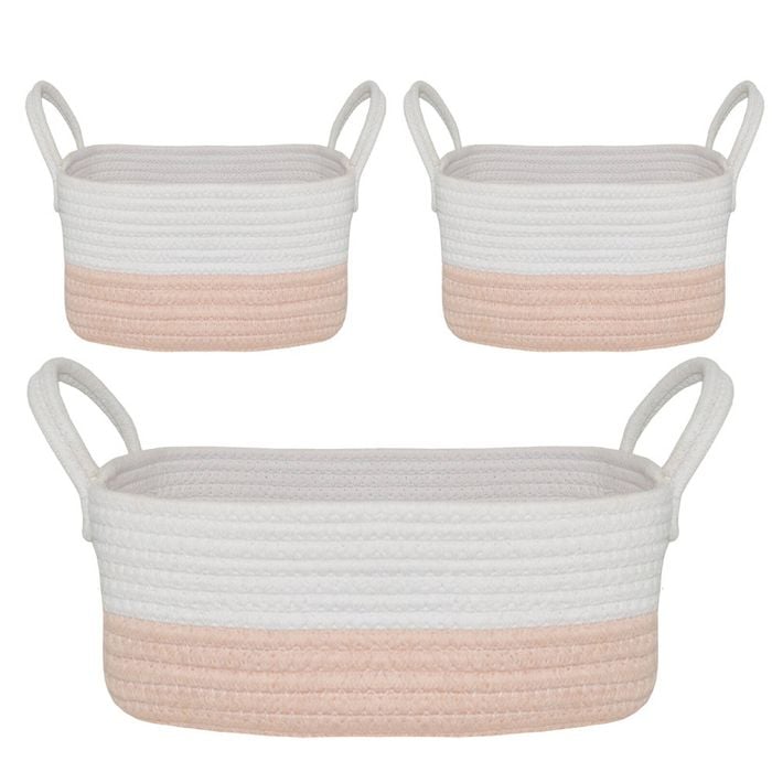 Living Textiles 3-Piece Cotton Rope Storage Set - Blush/White