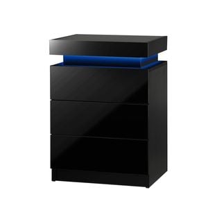 Oikiture Bedside Tables Set of 2 LED Nightstand Cabinet Side Table Black