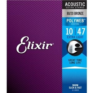 Elixir #11000 Acoustic Polyweb Guitar Strings 80/20 Bronze 10-47 Extra Light