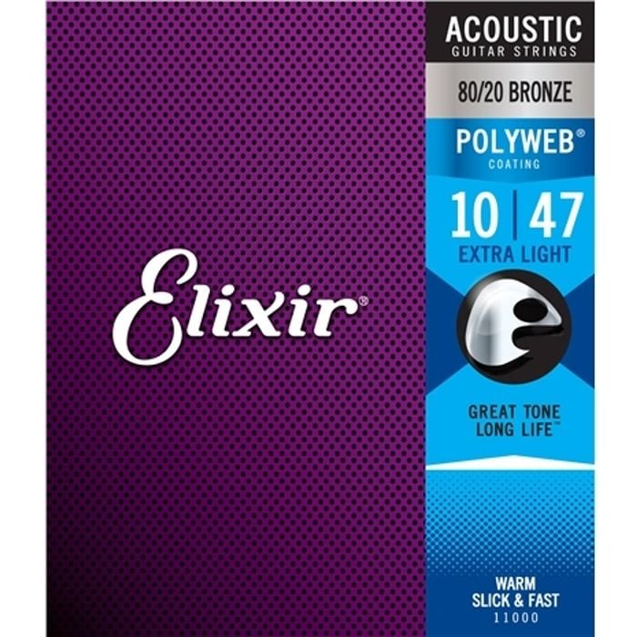 Elixir #11000 Acoustic Polyweb Guitar Strings 80/20 Bronze 10-47 Extra Light