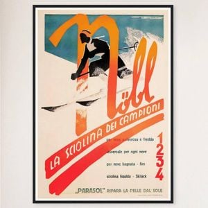 Galrie Nobl School of Champions Italy Vintage Ski Poster - Stylish Home Decor, Black Frame, A1 60 x 84cm (23 x 33inch)