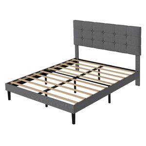 Levede Queen Upholstered Bed Frame with Tufted Headboard   - Dark Grey