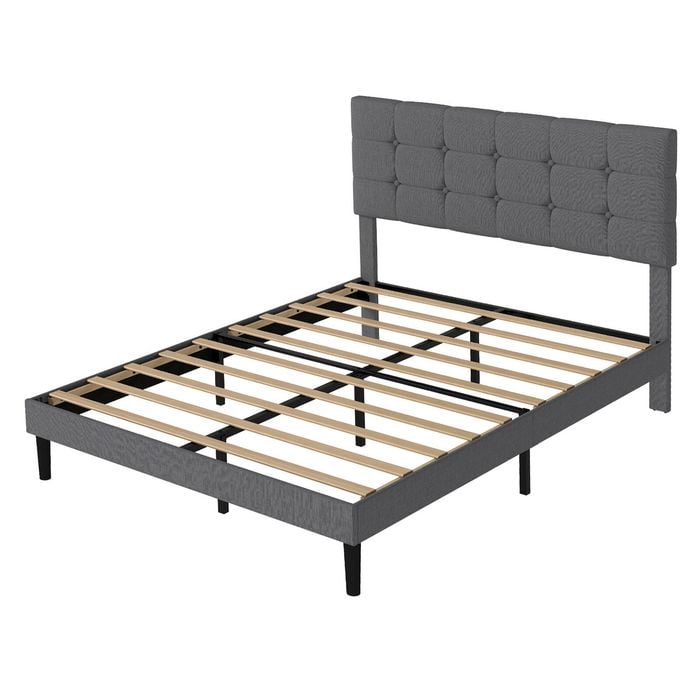 Levede Queen Upholstered Bed Frame with Tufted Headboard   - Dark Grey