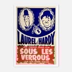 Galrie Laurel and Hardy Vintage Movie Poster Art Print - 'Sous Les Verrous' Cinema Decor, White Frame, 70 x 100cm (28 x 40inch)