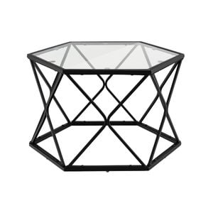 Costway Glass Coffee Table Metal Frame Black
