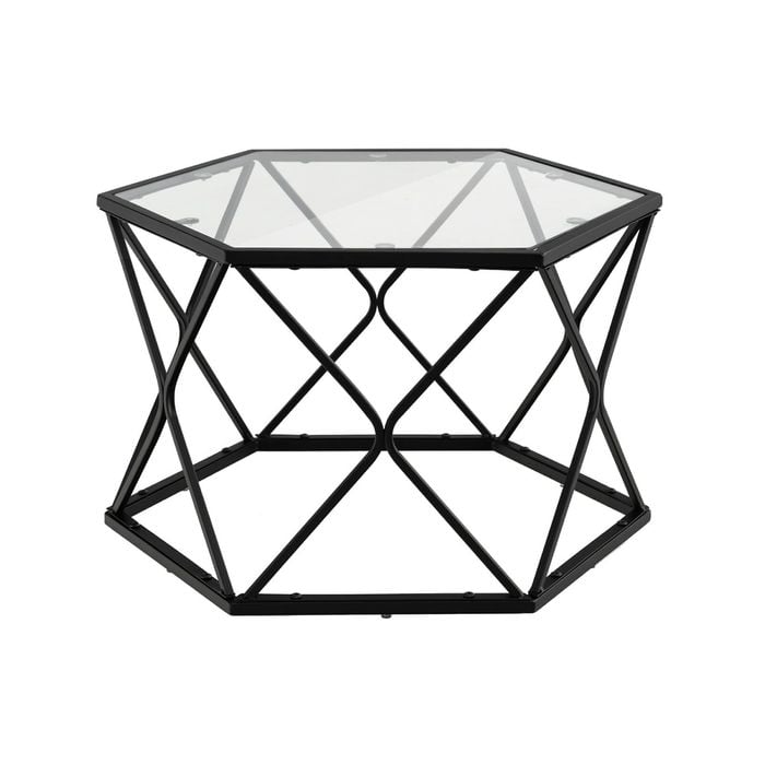 Costway Glass Coffee Table Metal Frame Black