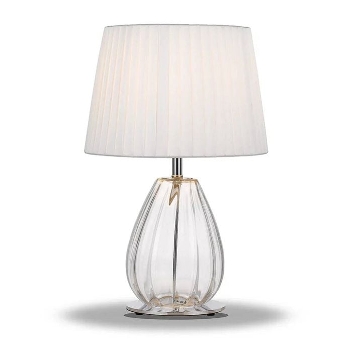 Telbix Veana Contemporary Table Desk Lamp Light Glass Metal Fabric Clear Chrome Ivory