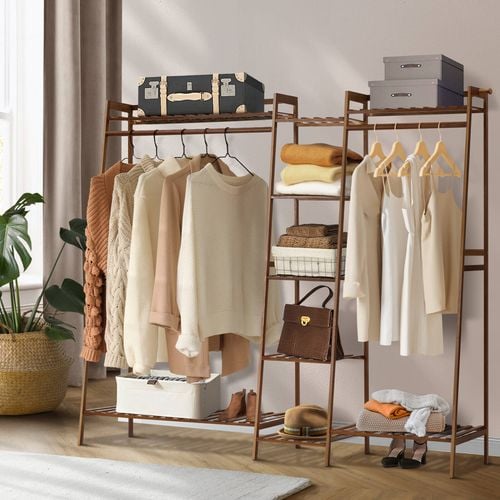Oikiture Clothes Rack Open Wardrobe Garment Coat Hanging Rail Bamboo 9 Shelves Bunnings Australia