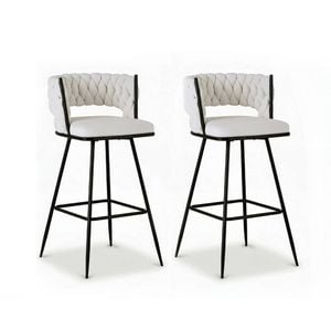 Artiss Bar Stools x2 Kitchen Dining Woven Velvet Ivory