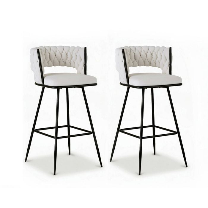 Artiss Bar Stools x2 Kitchen Dining Woven Velvet Ivory