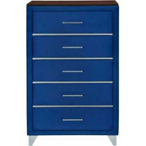 Jessie 5 Drawer Chest Tallboy - Navy Blue Velvet