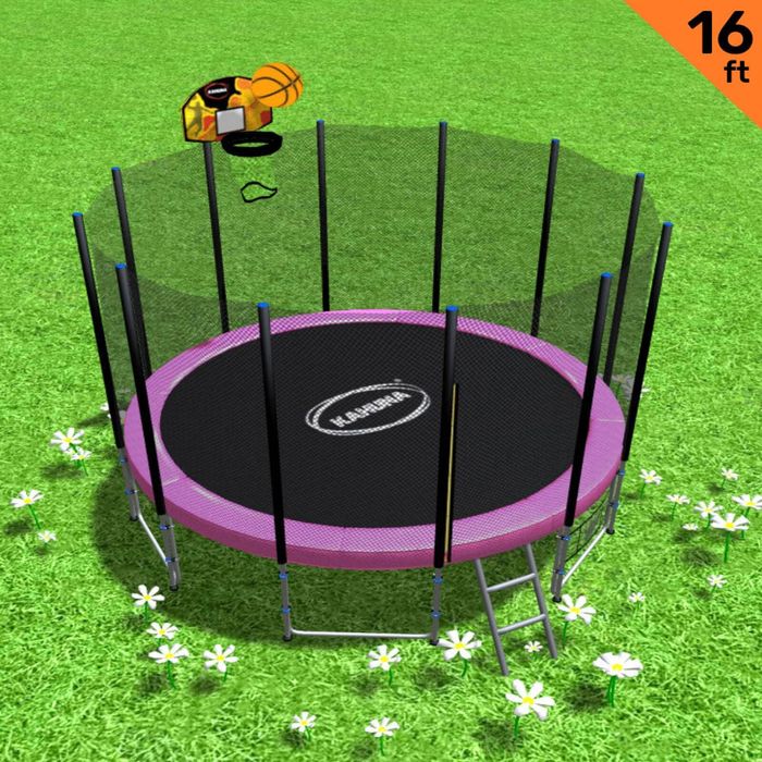 Kahuna Blizzard 16 ft Trampoline with Basketball Pink