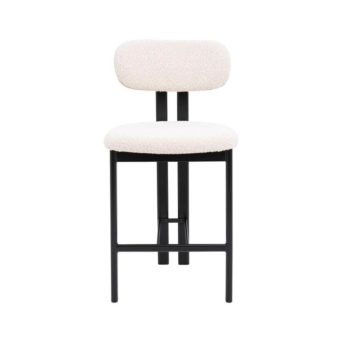 Eloise  Barstool in Cream Boucle and Black Metal Powdercoated Legs