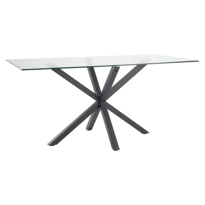 Glass Dining Table with Steel Legs Black