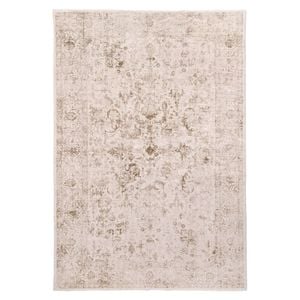Loopsie-180cm X 120cm-mabay Beige Floral Medallion Washable Rug