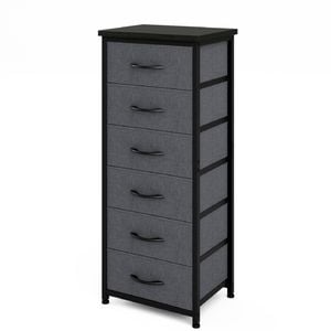 Ufurniture 6 Drawers Dresser with Adjustable Feet, Tall Storage Organizer Chest of Drawers Black & Gray