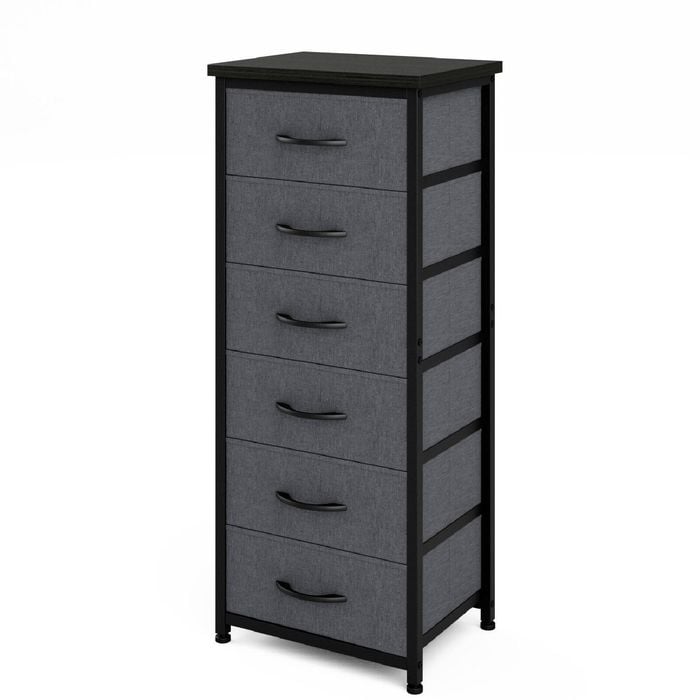 Ufurniture 6 Drawers Dresser with Adjustable Feet, Tall Storage Organizer Chest of Drawers Black & Gray