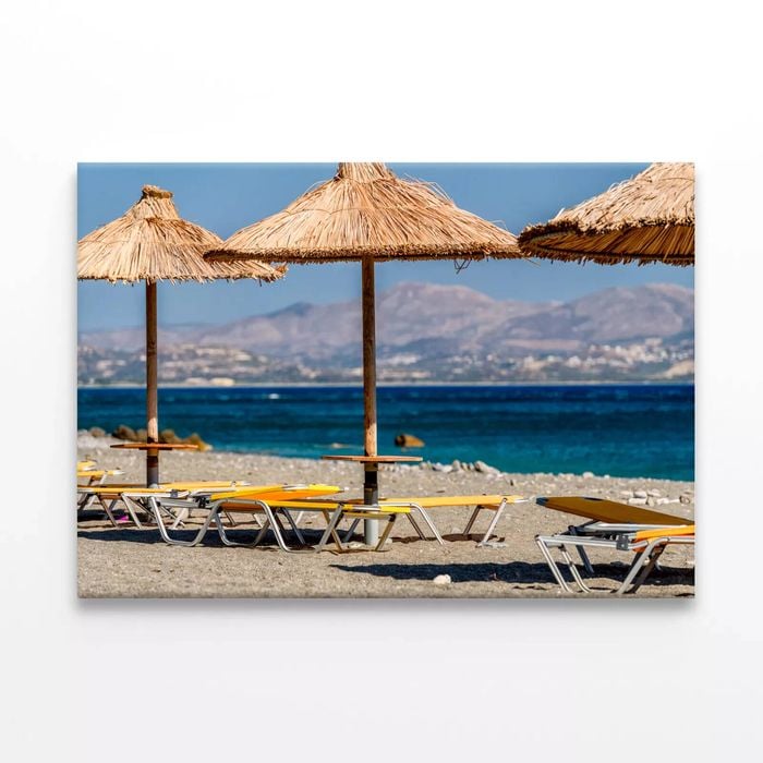 Umbrellas & Chairs on Beach   Print 100% Australian Made 75 x 50cm  (Stretched)