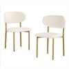 BRIBRION x2 Boucle Dining Chairs with Wood Look Metal Legs Upholstered Sherpa Fleece Open Back for Kitchen Restaurant White